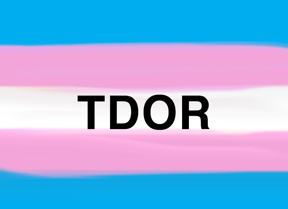 Blue, pink and white background and the text TDOR.